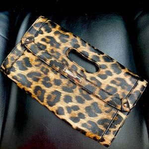 Brand New Nine West Leopard Print Vegan Leather Clutch NWOT